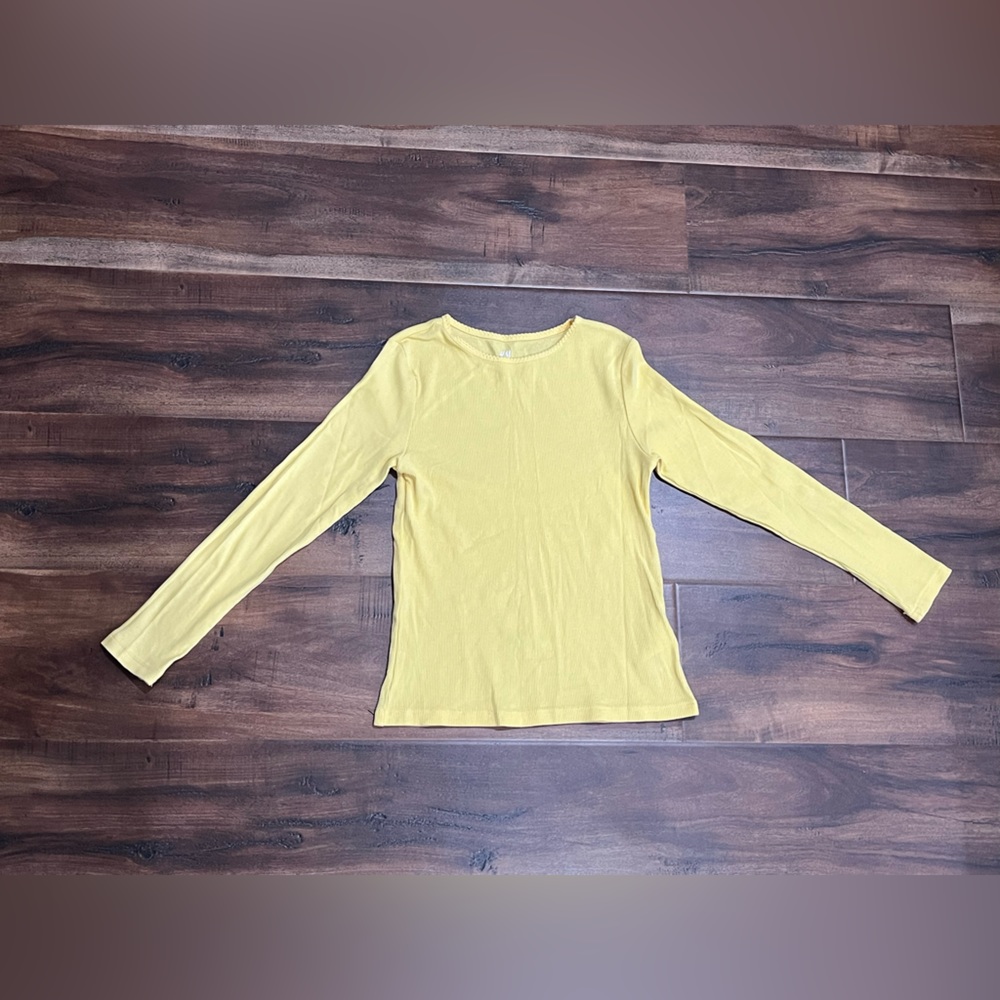 H&M Yellow Long Sleeve Solid Ribbed Knit Girl Shirt/Blouse/Top